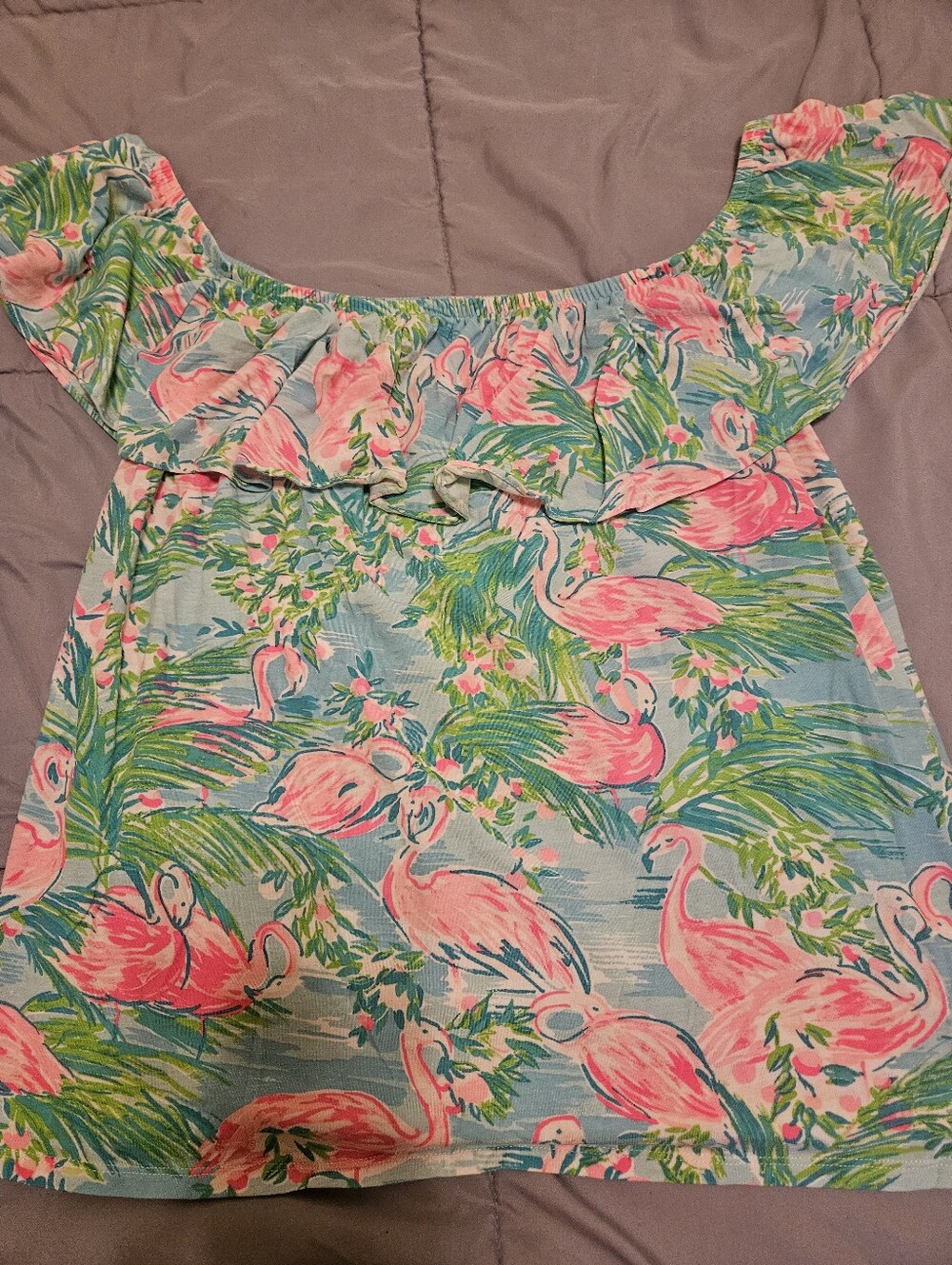 Lilly Pulitzer Pastel Flamingo Print Top in Pink and Aqua